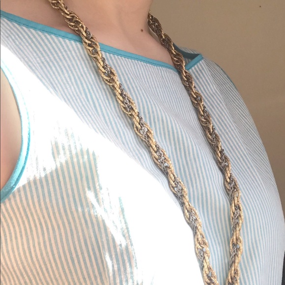 Vintage Two Tone Intertwined Thick Chain Necklace - Picture 2 of 4